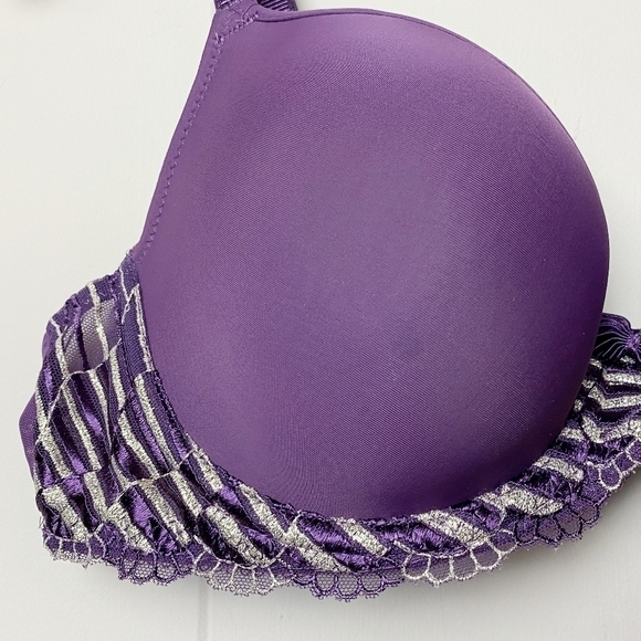 Wacoal La Femme Contour Bra 36B underwire purple gold 853217 lace embroidered - Picture 4 of 10